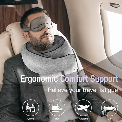 Travel Pillows for Airplanes, Neck Pillow for Traveling Using Memory Foam 360°Support Neck Comfort Relief Neck Pain Convenient Storage, Suitable for Airplanes, Office, Cars, Sleeping (Grey)