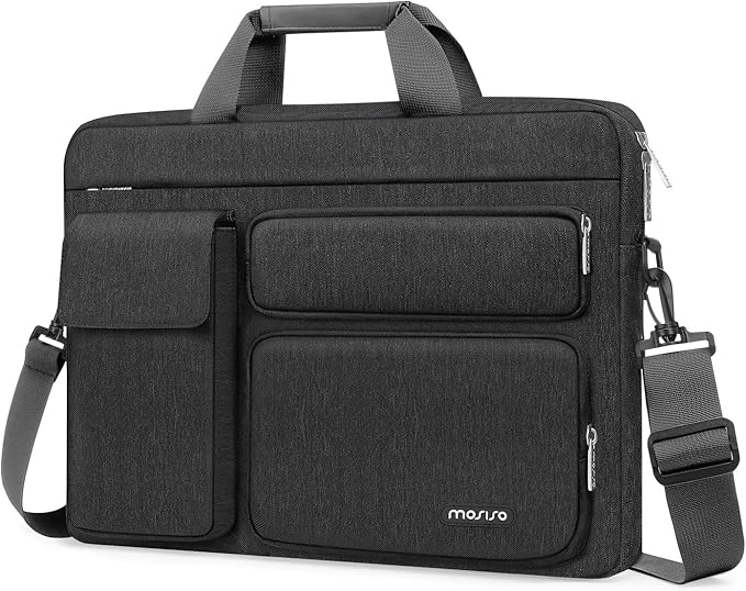 MOSISO Laptop Shoulder Bag 15.6 inch, 15-15.6 inch Computer Bag Compatible with MacBook Pro 16 inch, HP, Dell, Lenovo, Notebook with 2 Raised&1 Flapover&1 Horizontal Pocket&Handle&Belt, Slate Gray