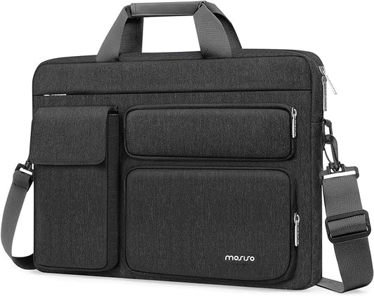 MOSISO Laptop Shoulder Bag 13.3 inch, 13-14 inch Computer Bag Compatible with MacBook Air/Pro 13 / Pro 14, HP Dell ASUS Lenovo with 2 Raised&1 Flapover&1 Horizontal Pocket&Handle&Belt, Slate Gray