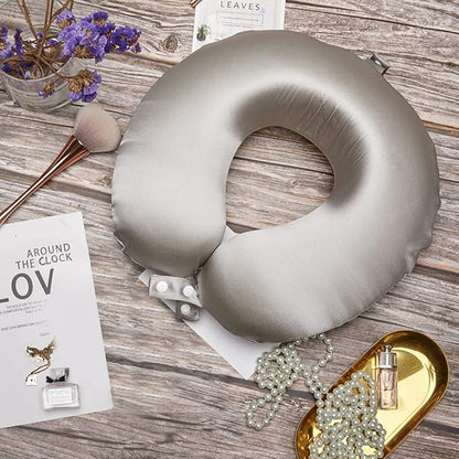 ROSEWARD Anti Wrinkle 100% Mulberry Silk Neck Pillow for Travel 22 Momme Real Silk Travel Pillow for Pain Relief Sleeping, Pure Organic Silk Airplane Pillow, Travel Essentials for Women Made in USA