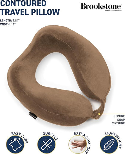 Brookstone Neck Travel Pillow - Lightweight Contoured Memory Foam Stuffable Travel Neck Pillow for Sleeping, Car, & Airplane, Size One Size, Khaki