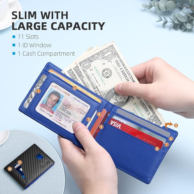 Zitahli Wallet for Men Slim 11 Credit Card Holder RFID Blocking Small Men's Wallet Bifold Minimalist Front Pocket With Mens Gifts Box