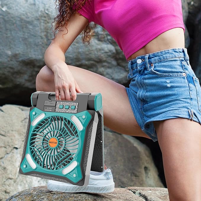 Solar Fan Battery Powered Rechargeable Solar Camping Fan with Led Lantern & Power Bank Foldable Angle USB Personal Fans for Travel Outdoor Camping Tents X98 Cyan