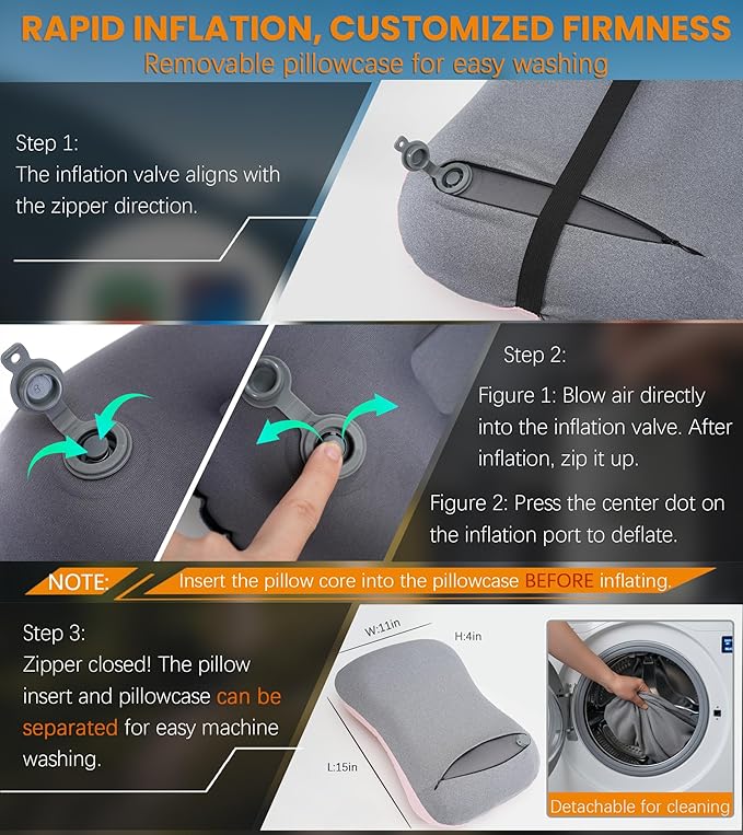 Antfuny 2 Packs Neck Pillow Inflatable for Travel Camp Beach Air Blow Up Kilos Gear Tanning Accessories Airplane Seat Cushion Lab Long Flight Essential Plane Flying Oversea Business Airline