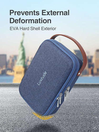 Luxtude Electronic Organizer Travel Case, Double Layer Tech Organizer, Hard Charger Bag, Tech Bag, Travel Essentials for Charger/Mouse/Cash/Card, Blue