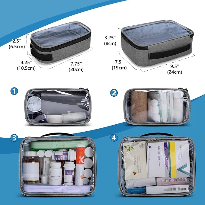 BAFASO Large Pill Bottle Organizer with 4 Inner Removable Pouches, Medicine Bag Come with Shoulder Strap (Bag ONLY),Gray