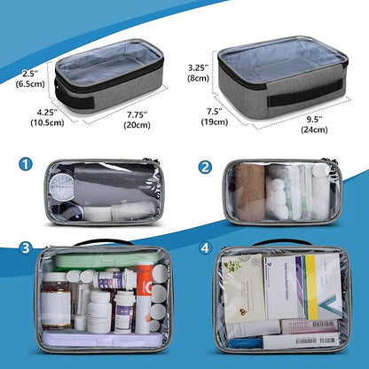 BAFASO Large Pill Bottle Organizer with 4 Inner Removable Pouches, Medicine Bag Come with Shoulder Strap (Bag ONLY),Gray