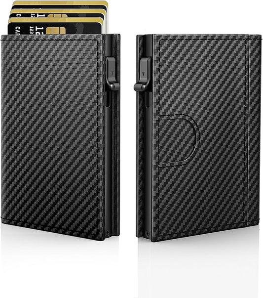 Wallet for Men - Sleek & Functional - Secure RFID Blocking Wallet with Smart Metal Pop Up Credit Card Holder, Minimalist Slim Front Pocket 11+ Cards ID Window Cash Slot, Gift for Him