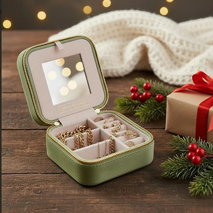 Benevolence LA Plush Velvet Jewelry Box | Travel Jewelry Case Organizer with Mirror | Featured in Oprah's Favorite Things | Best Gifts For Daughter, Girlfriend, Mom | Gifts For Her - Mistletoe Green