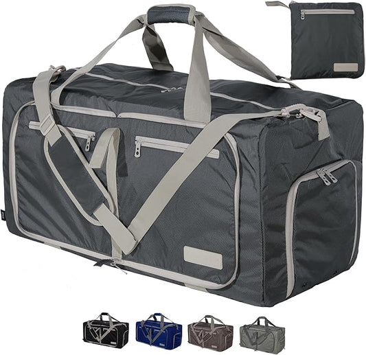 LEGEND 80L Foldable Duffle Bag for Travel - Packable Duffle Bags w/Shoe Compartment - Tear Resistant Collapsible Duffel Bags for Traveling - Lightweight Folding Duffel Bag for Men & Women -Dark Gray