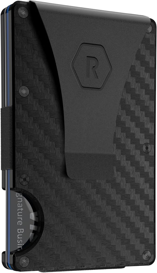 The Ridge Wallet - Slim Minimalist Compact Wallet and Card Holder| RFID Protected Front Pocket Wallets | Integrated Money Clip | Carbon Fiber 3K