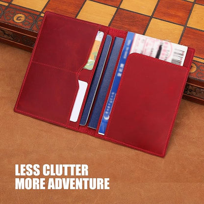 STAR VISTA Albatross Leather Travel Passport Holder, Minimalist Design, Full Grain Leather Case for Women and Men - Slim Passport Wallet, Bifold, RFID Blocking, Crimson Red