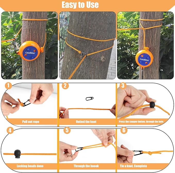 Portable Travel Clothesline Cord, Caudblor Adjustable 33ft Camping Clothes line, Laundry Drying Rope for Hotel Trip, Cruise, Outdoor/Indoor, with 12Pcs Stoppers, Windproof Clothespins