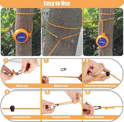 Portable Travel Clothesline Cord, Caudblor Adjustable 33ft Camping Clothes line, Laundry Drying Rope for Hotel Trip, Cruise, Outdoor/Indoor, with 12Pcs Stoppers, Windproof Clothespins