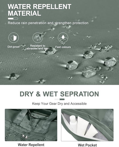 Gym Bag for Women Men with Shoe Compartment, Sport Duffel Bag, Waterproof Travel Weekender Overnight Carry on Bag for Yoga with Trolley Sleeve, Green