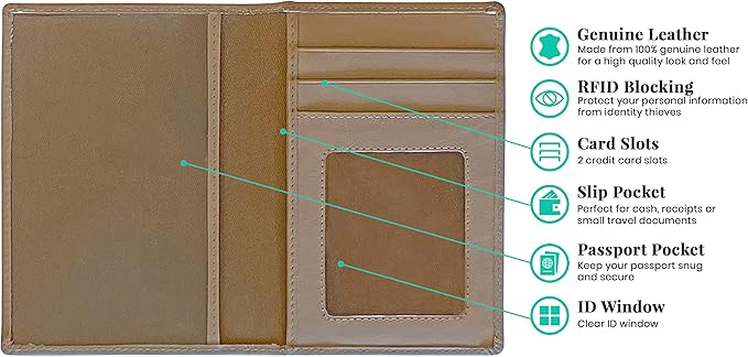 Personalized Monogrammed Taupe Leather RFID Passport Wallet