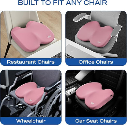 Skechers Memory Foam Seat Cushion,Ribbed Fabric Office Chair Cushion for Tailbone Pain Relief,Butt Pillow for Office Chair,Car Seat Cushion,Long Sitting Office Workers,and Car Drivers,Pink