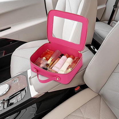 Pinkmik Clear Makeup Bag for Women Waterproof Travel Cosmetics and Toiletries Case Portable Makeup Oaganizer Bag Clear Car Bag with Zipper (X/Fuxia, M+L)