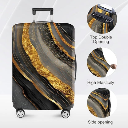 FOREVER QUEEN Gradient Black Gold Marble Luggage Cover Suitcase Protector Suitcase Cover Anti-Scratch,Stretchable Bag Cover Washable Durable Polyester