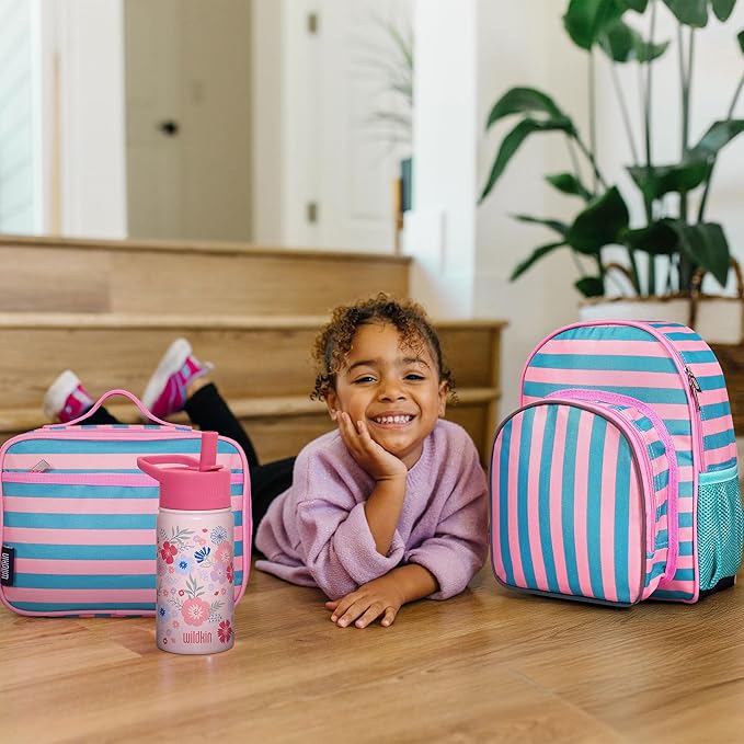 Wildkin 12-inch Kids Backpack – Padded, Adjustable, Ideal for Daycare & Travel - Pink Stripes