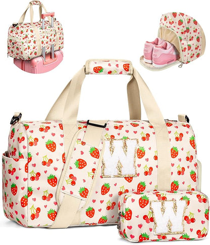 Tween Girls Gifts Trendy Stuff, Girl Gym Bag with Shoe Compartment, Preppy Thing for Kids, Personalized Weekender Overnight Bags with Makeup Pouch, Girly Gifts for Girl