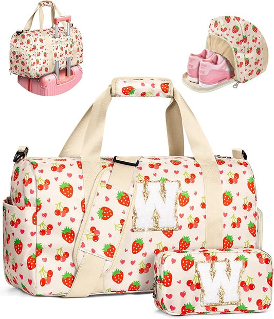 Tween Girls Gifts Trendy Stuff, Girl Gym Bag with Shoe Compartment, Preppy Thing for Kids, Personalized Weekender Overnight Bags with Makeup Pouch, Girly Gifts for Girl