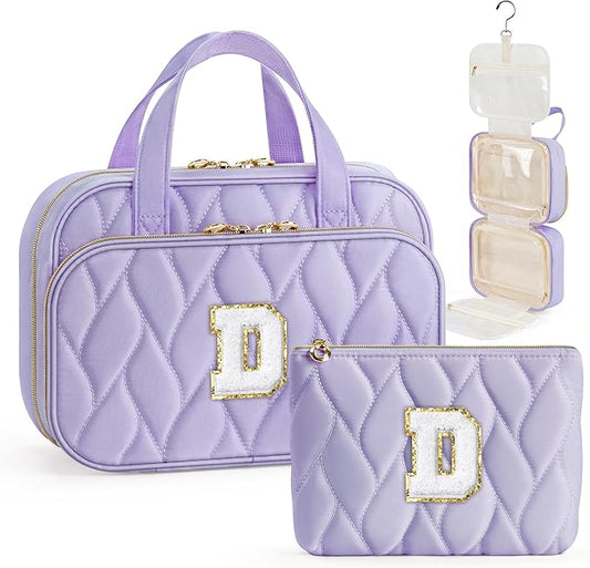 YOOLIFE Gifts for Friends - Friendship Gifts for Women, Travel Toiletry Bag for Women, Hanging Toiletry Bag, Monogrammed Initial Toiletry Pouch Makeup Bag Purple - D