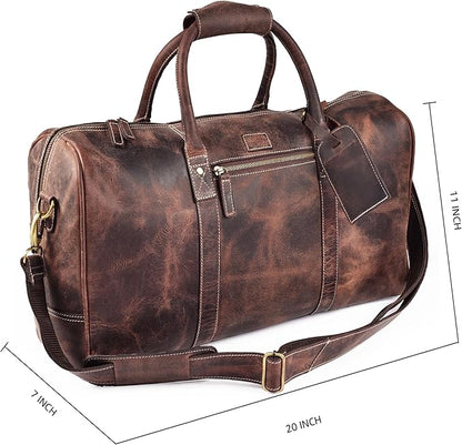 Leather Village Leather Duffel Bags for Men & Women-Stylish Travel Weekender Carry-On Sports Gym Overnight Luggage Bag - 20 Inch - Rustic Brown