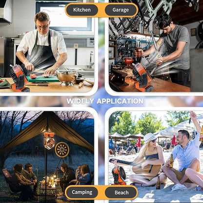 20000mAh Oscillating Camping Fan - Battery Operated Misting Fan with Timer, USB-C, Dual Motor & LED Light for Tent, Beach, Jobsite, Emergency