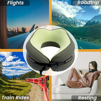 Cesperi® Travel Neck Pillow for Airplanes, Ergonomic Design, Airplane Neck Pillow with Memory Foam, Travel Essentials for Flights, Car Rides, and Home Rest, Large (Avocado Green)