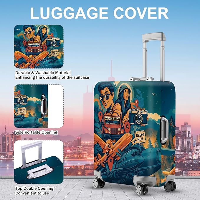 ANNA QUEEN Funny Adventure Travel Luggage Cover, Explore-Themed Suitcase Protector, Stretchable, Washable Travel Cover for 32-34 Inch Luggage