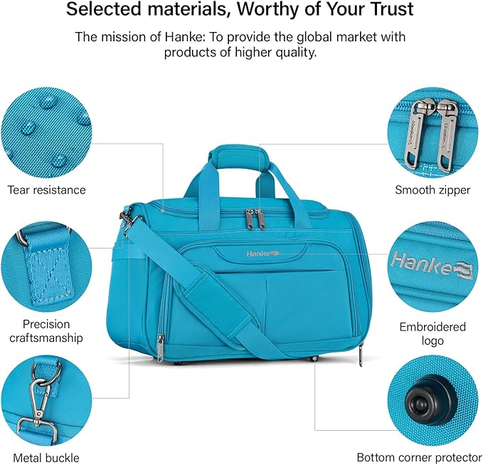 Hanke Foldable Underseat Carry On luggage Bag, Travel Tote Bag for Women & Men, Personal Item Travel Bag Softside Lightweight Luggage Bags for Travel Flight Crew Overnight Weekender.(Caribbean Blue)
