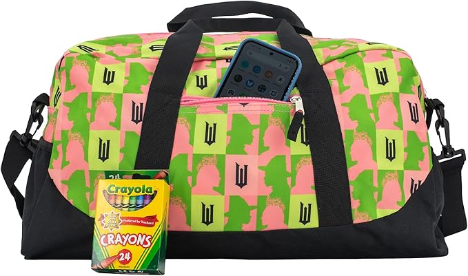 Wicked Duffle Bag, 16 inch Travel Sleepover Weekender Bag for Girls Featuring Galinda & Elphaba, Green & Pink