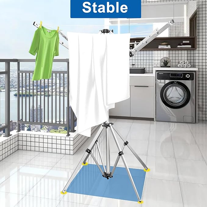 Foldable Clothes Drying Rack, 131 Feet Rotary Clothesline Outdoor for All Weather, Outdoor Clothes Drying Rack for Balcony Patio Use, Quick Dry and Sturdy Frame
