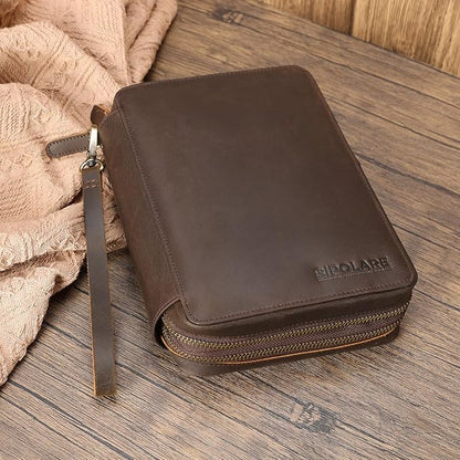 Polare Full Grain Leather Travel Cable Organizer Case Double Layer Electronics Accessories Carry Bag with YKK Zippers Tech Storage Bag for Cables, Power Bank, USB, SD Card