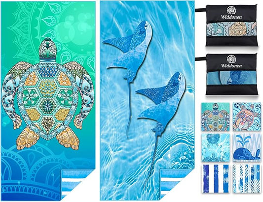 2 Pack Microfiber Lightweight Beach Towel Sand Free Quick Dry Absorbent Thin Compact Towels for Swimming Pool Camping Beach Accessories Large Easy Pack Travel Things for Vacation Essentials Gift
