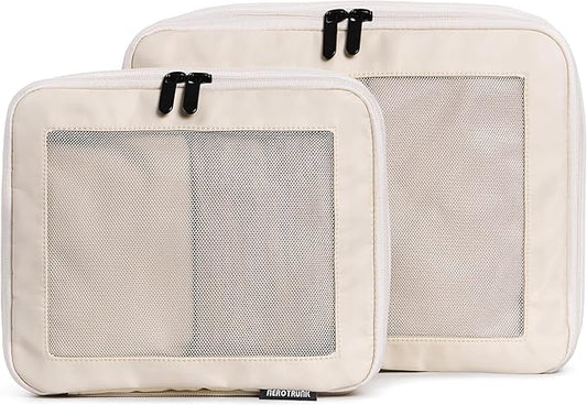 Aerotrunk Compression Packing Cubes for Travel - Luggage Organizer Bags - Double Zipper Packing Cubes for Suitcases (2-Pack, Beige)