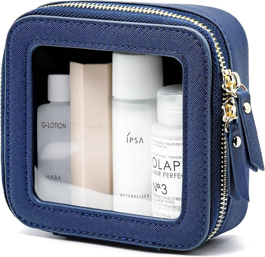 Popvibe Clear Makeup Bag Travel Cosmetic Case Transparent Toiletry Bag with Zipper, Portable Make Up Organizer Traveling Compact Car Bag for Essentials