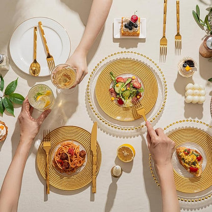 KINGSTONE Gold Silverware Set, Luxury 20 Piece Flatware Set for 4, 18/10 Stainless Steel Cutlery Set with Diamond Cut Pattern for Kitchen, Home, Wedding, Party, Mirror Polished and Dishwasher Safe