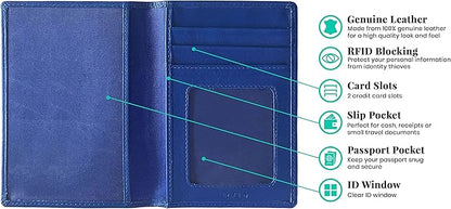 Personalized Monogrammed Cobalt Blue Leather RFID Passport Wallet