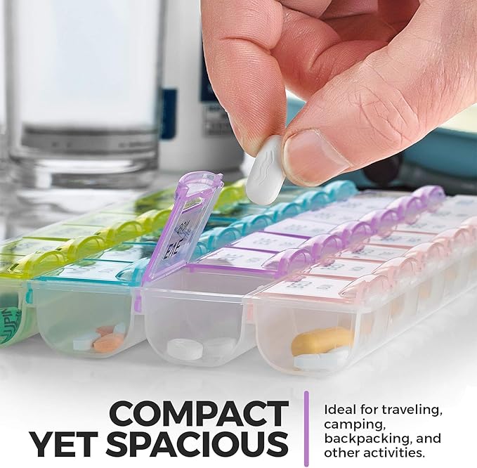 MEDca Pill Organizers - (40 Pack Bulk) Large Pill Organizer with Weekly and Daily 4-Times-A-Day Compartments for Morning, Noon, Evening, Night - BPA-Free, Portable and Travel Friendly Pill Boxes Case
