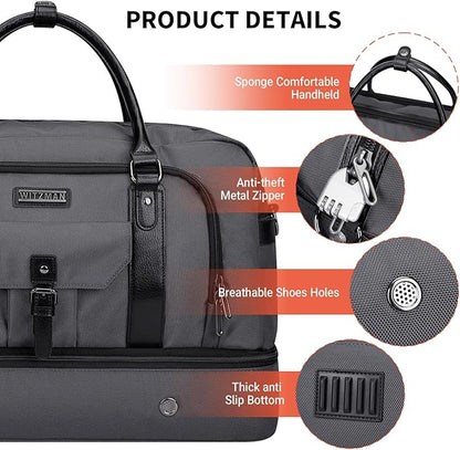 WITZMAN Weekender Bags for Men Women Carry On Duffle Overnight Bag with Toiletry Bag Sets Travel Duffel Bag Shoes Compartment （B694 Silvery Grey）