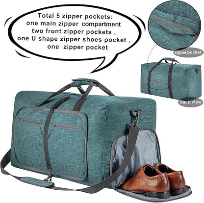 Vomgomfom 65L/85L/115L Foldable Travel Duffle Bag, Lightweight Checked Luggage with Shoe Compartment, Water-Resistant Weekender Overnight Bag for Men & Women