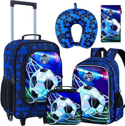 AGSDON 5 Piece Kids Luggage Set for Boys, Cute Rolling Wheels Suitcase for Toddler, Children Travel Carry on Suitcase - Football