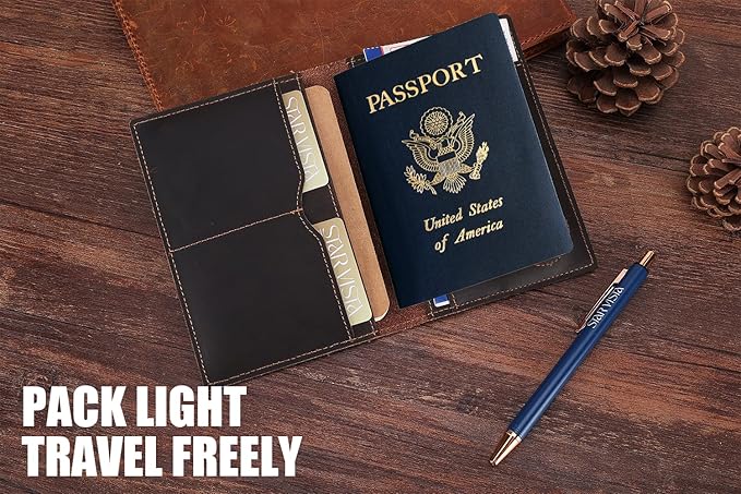 STAR VISTA Albatross Leather Travel Passport Holder, Minimalist Design, Full Grain Leather Case for Women and Men - Slim Passport Wallet, Bifold, RFID Blocking, with AirTag Holder, Dark Chocolate