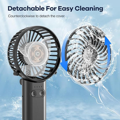 HandFan 5200mAh Upgraded Handheld Fan, 5 Speeds Strong Airflow Hand Fan [27 Working Hours], 180° Foldable Compact Design Personal Fan Handheld with Lanyard for Travel/Disney/Concerts/Women(Black)
