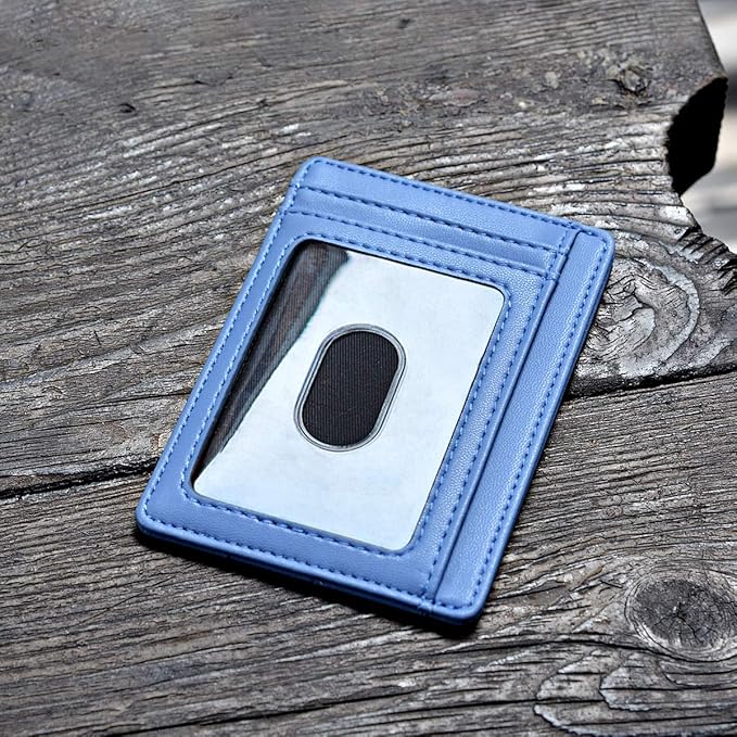 Buffway Slim Minimalist Front Pocket RFID Blocking Leather Wallets for Men and Women - Sand Wathet Blue