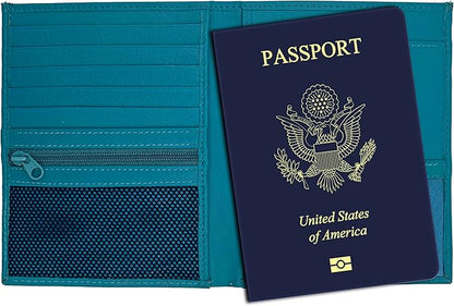 Teal RFID Genuine Leather Passport Wallet
