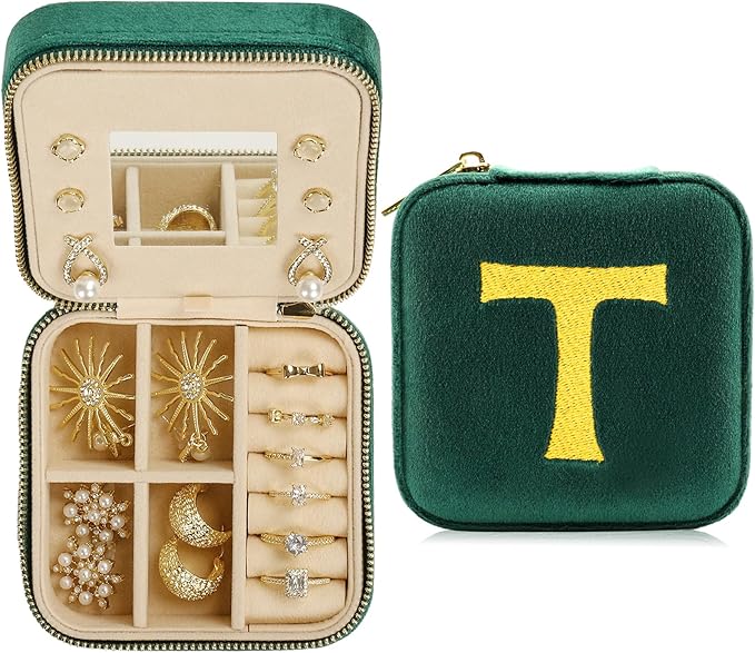 Jenria Christmas Gift for Women, Travel Jewelry Case for Women, Jewelry Organizer, Jewelry Box, Unique Gifts, Personalized Gifts for Her, Birthday Gifts for Mom, Teen Girl, Girlfriend, Green, T