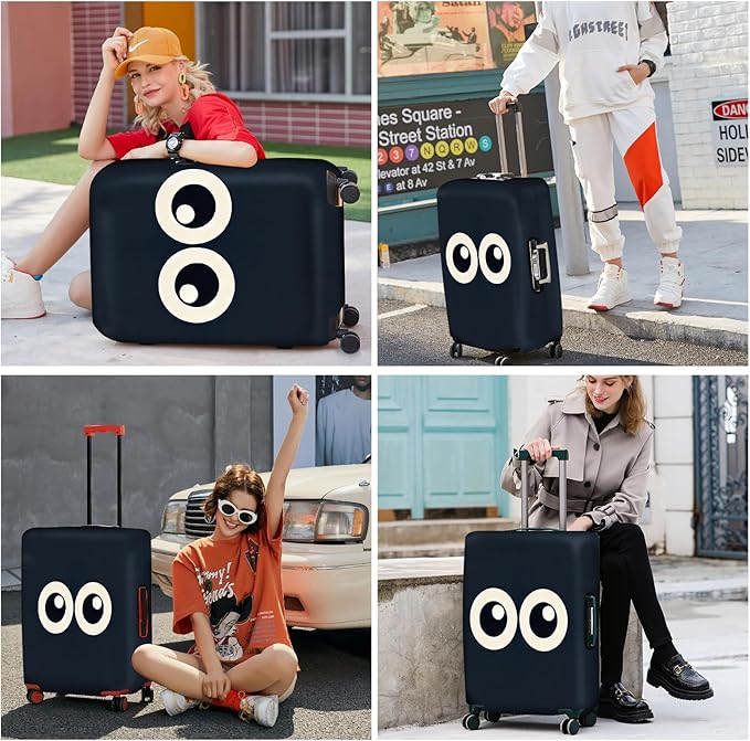 ANNA QUEEN Navy Blue Cartoon Eyes Luggage Cover, Funny Suitcase Protector for 32-34 Inch Luggage, Stretchable & Washable Travel Cover, Cute, Durable & Easy to Spot